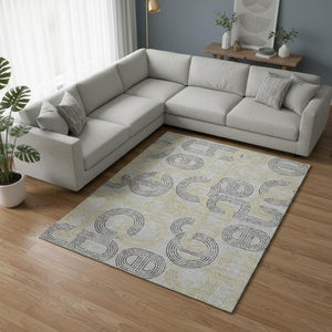HomeRoots 8' X 10' Charcoal & Gold Geometric Washable Area Rug – Stylish, Durable, UV-Protected for Every Home 676534