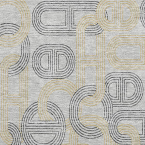 HomeRoots 8' X 10' Charcoal & Gold Geometric Washable Area Rug – Stylish, Durable, UV-Protected for Every Home 676534