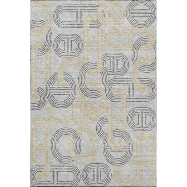 HomeRoots 9' X 12' Gray Charcoal and Gold Geometric Washable Area Rug - Stylish, Durable, UV Protected Design! 676535