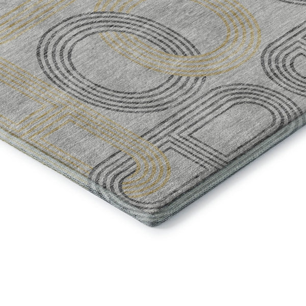 HomeRoots 9' X 12' Gray Charcoal and Gold Geometric Washable Area Rug - Stylish, Durable, UV Protected Design! 676535
