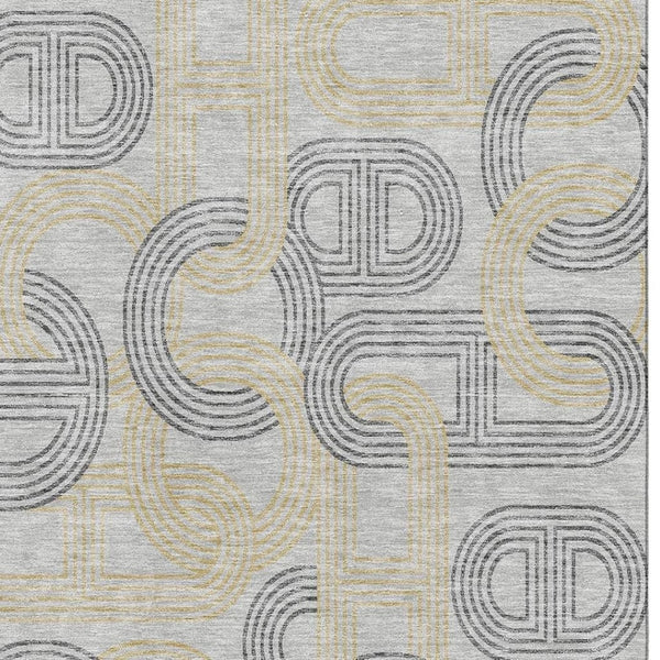 HomeRoots 9' X 12' Gray Charcoal and Gold Geometric Washable Area Rug - Stylish, Durable, UV Protected Design! 676535