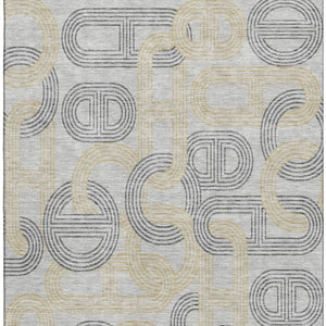 HomeRoots 9' X 12' Gray Charcoal and Gold Geometric Washable Area Rug - Stylish, Durable, UV Protected Design! 676535