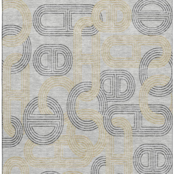 HomeRoots 9' X 12' Gray Charcoal and Gold Geometric Washable Area Rug - Stylish, Durable, UV Protected Design! 676535