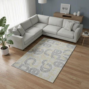 HomeRoots 10' Gray Charcoal & Gold Geometric Washable Area Rug - Durable, Stylish & UV-Protected for High-Traffic Areas 676536