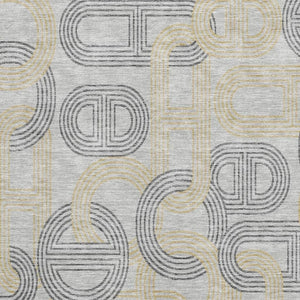 HomeRoots 10' Gray Charcoal & Gold Geometric Washable Area Rug - Durable, Stylish & UV-Protected for High-Traffic Areas 676536