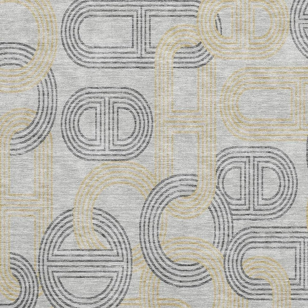 HomeRoots 10' Gray Charcoal & Gold Geometric Washable Area Rug - Durable, Stylish & UV-Protected for High-Traffic Areas 676536