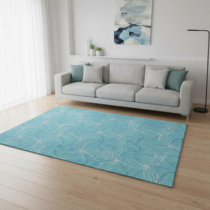 HomeRoots 5' X 8' Aqua and Ivory Geometric Area Rug - Durable, Stain-Resistant, UV Protected for Modern Homes 676538