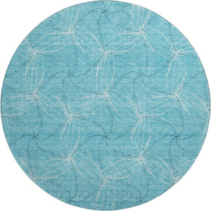 HomeRoots 8' Aqua and Ivory Geometric Washable Round Rug – Durable, Stain-Resistant, UV-Protected Design for Homes 676539