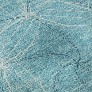 HomeRoots 8' Aqua and Ivory Geometric Washable Round Rug – Durable, Stain-Resistant, UV-Protected Design for Homes 676539