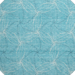 HomeRoots 8' Aqua and Ivory Geometric Washable Round Rug – Durable, Stain-Resistant, UV-Protected Design for Homes 676539