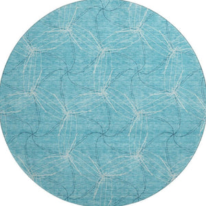HomeRoots 8' Aqua and Ivory Geometric Washable Round Rug – Durable, Stain-Resistant, UV-Protected Design for Homes 676539
