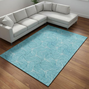 HomeRoots 8' X 10' Aqua and Ivory Geometric Washable Area Rug - Durable, Stylish, UV-Protected for High-Traffic Areas 676540