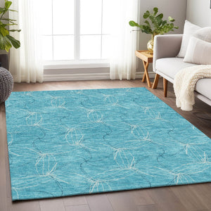 HomeRoots 8' X 10' Aqua and Ivory Geometric Washable Area Rug - Durable, Stylish, UV-Protected for High-Traffic Areas 676540