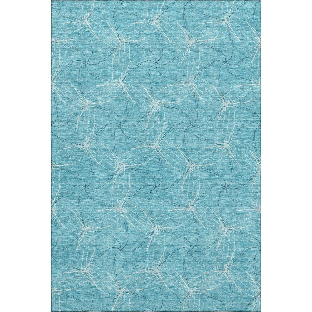 HomeRoots 8' X 10' Aqua and Ivory Geometric Washable Area Rug - Durable, Stylish, UV-Protected for High-Traffic Areas 676540