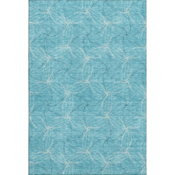 HomeRoots 8' X 10' Aqua and Ivory Geometric Washable Area Rug - Durable, Stylish, UV-Protected for High-Traffic Areas 676540