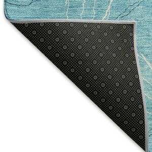 HomeRoots 8' X 10' Aqua and Ivory Geometric Washable Area Rug - Durable, Stylish, UV-Protected for High-Traffic Areas 676540