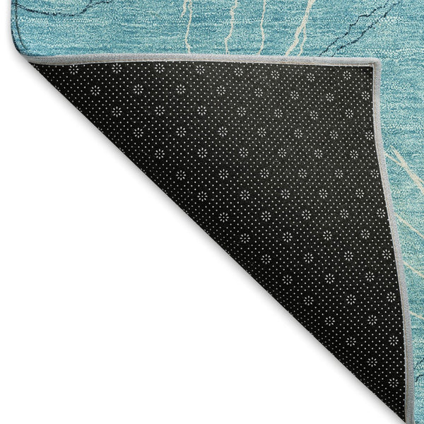 HomeRoots 8' X 10' Aqua and Ivory Geometric Washable Area Rug - Durable, Stylish, UV-Protected for High-Traffic Areas 676540