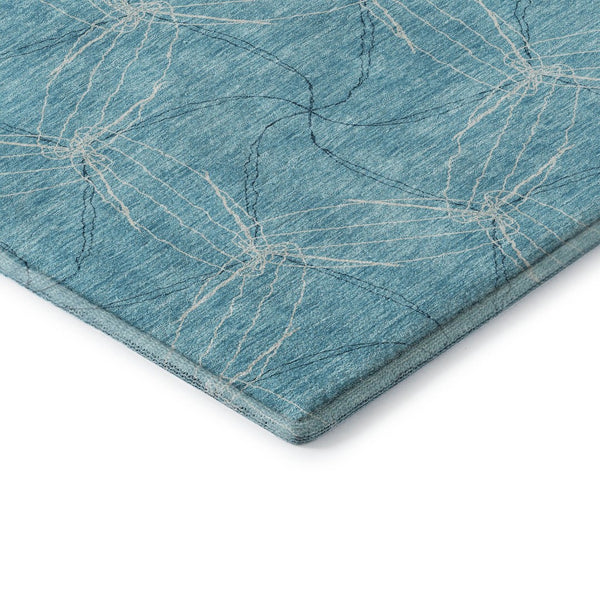 HomeRoots 8' X 10' Aqua and Ivory Geometric Washable Area Rug - Durable, Stylish, UV-Protected for High-Traffic Areas 676540