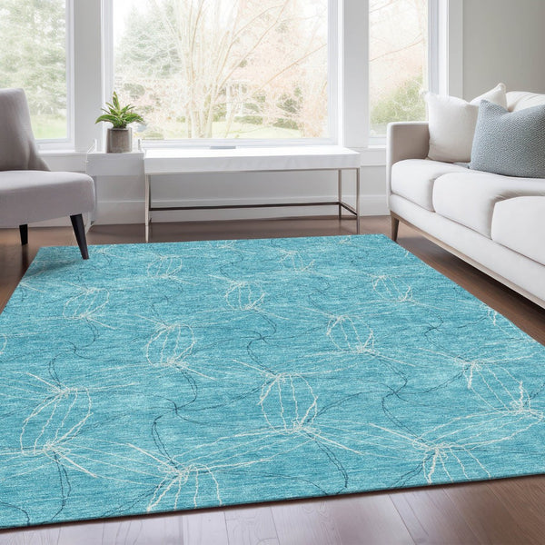 HomeRoots 8' X 10' Aqua and Ivory Geometric Washable Area Rug - Durable, Stylish, UV-Protected for High-Traffic Areas 676540