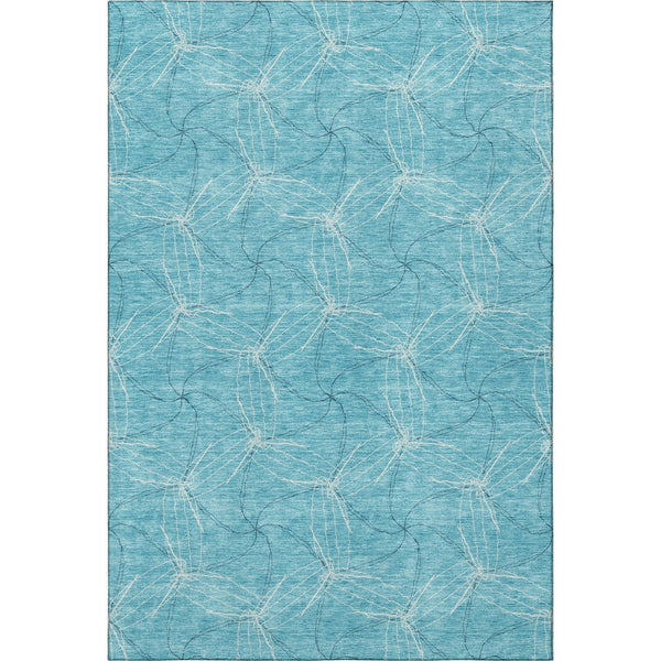 HomeRoots 8' X 10' Aqua and Ivory Geometric Washable Area Rug - Durable, Stylish, UV-Protected for High-Traffic Areas 676540