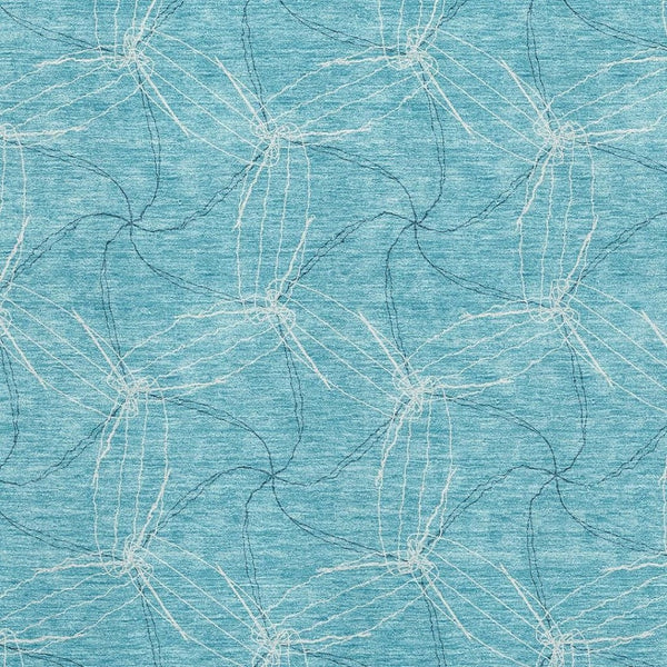 HomeRoots 9' X 12' Aqua and Ivory Geometric Area Rug - Washable, UV Protected, Perfect for Modern Homes! 676541