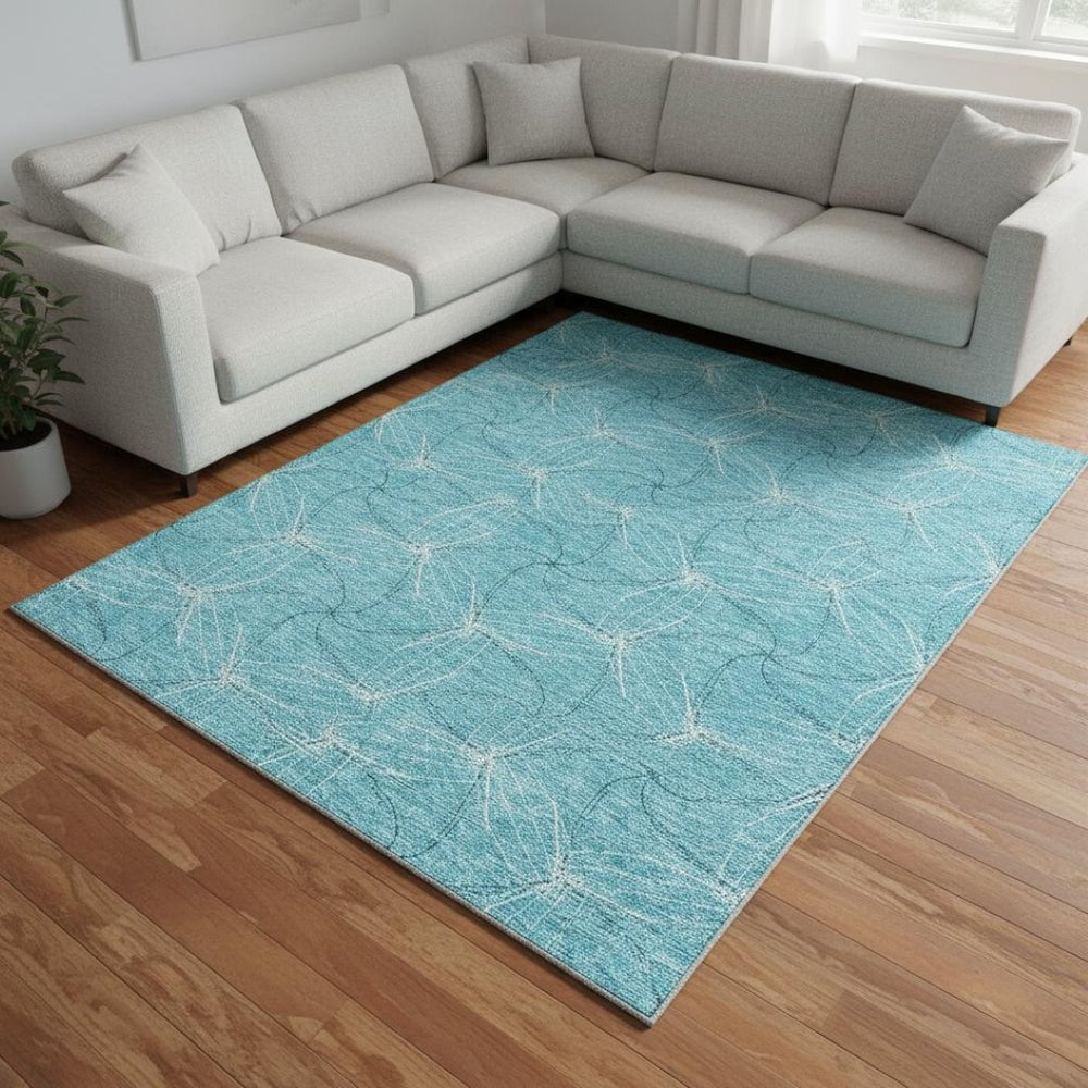 HomeRoots 10' Aqua and Ivory Geometric Washable Area Rug - UV Protected, Durable, Stain Resistant, Modern Design! 676542