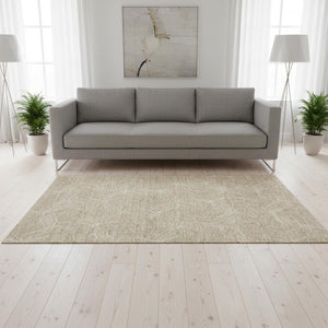 HomeRoots 5' X 8' Stylish Beige and Ivory Geometric Washable Area Rug with UV Protection for Busy Homes 676544