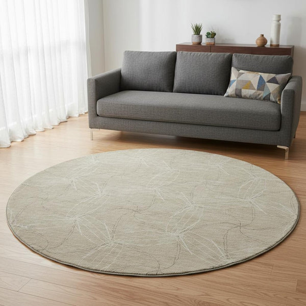 HomeRoots 8' Beige and Ivory Geometric Washable Round Rug - Family-Friendly, UV Protected, Durable Design 676545