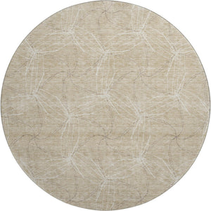 HomeRoots 8' Beige and Ivory Geometric Washable Round Rug - Family-Friendly, UV Protected, Durable Design 676545