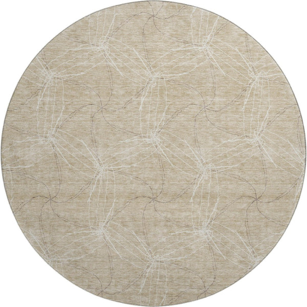 HomeRoots 8' Beige and Ivory Geometric Washable Round Rug - Family-Friendly, UV Protected, Durable Design 676545