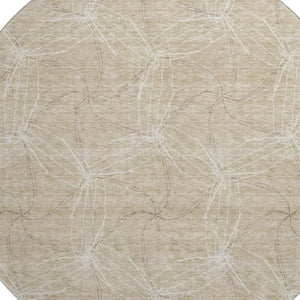 HomeRoots 8' Beige and Ivory Geometric Washable Round Rug - Family-Friendly, UV Protected, Durable Design 676545