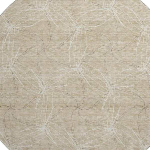 HomeRoots 8' Beige and Ivory Geometric Washable Round Rug - Family-Friendly, UV Protected, Durable Design 676545
