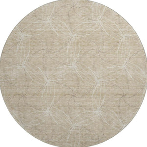 HomeRoots 8' Beige and Ivory Geometric Washable Round Rug - Family-Friendly, UV Protected, Durable Design 676545