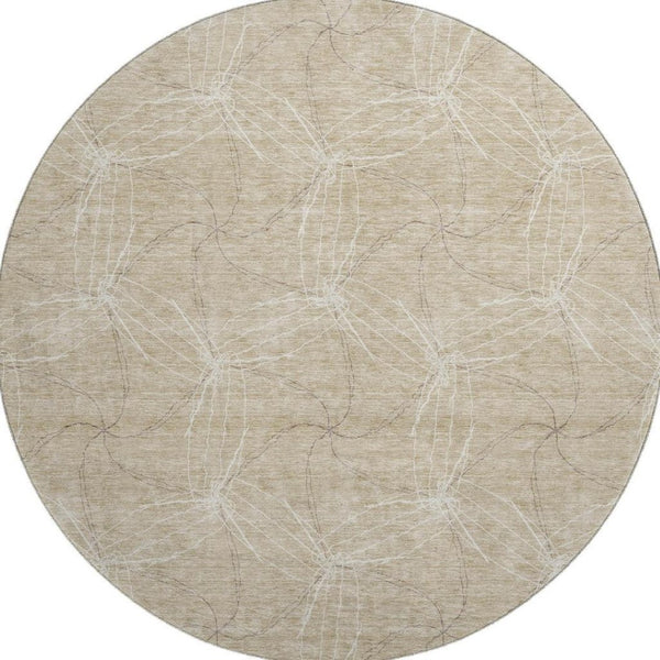 HomeRoots 8' Beige and Ivory Geometric Washable Round Rug - Family-Friendly, UV Protected, Durable Design 676545