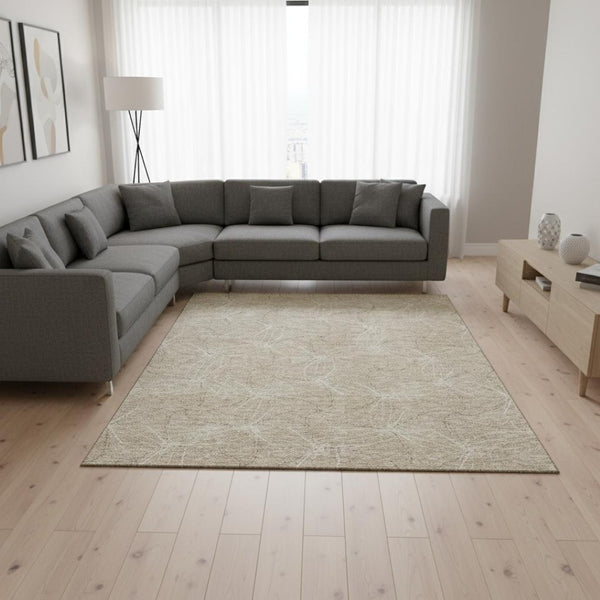 HomeRoots 8' X 10' Washable Beige & Ivory Geometric Area Rug - UV Protected, Stain Resistant & Durable Design 676546