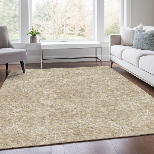 HomeRoots 8' X 10' Washable Beige & Ivory Geometric Area Rug - UV Protected, Stain Resistant & Durable Design 676546