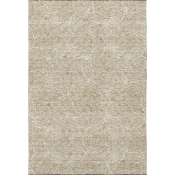HomeRoots 8' X 10' Washable Beige & Ivory Geometric Area Rug - UV Protected, Stain Resistant & Durable Design 676546