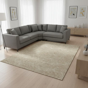 HomeRoots 9' X 12' Beige Geometric Area Rug - Washable, UV Protected, Perfect for Homes with Kids & Pets! 676547