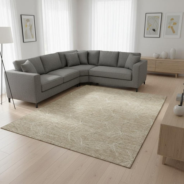 HomeRoots 9' X 12' Beige Geometric Area Rug - Washable, UV Protected, Perfect for Homes with Kids & Pets! 676547