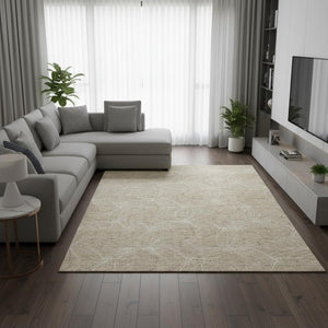 HomeRoots 10' X 14' Beige Geometric Area Rug - Washable, UV Protected, Stain Resistant, Perfect for Busy Homes! 676548