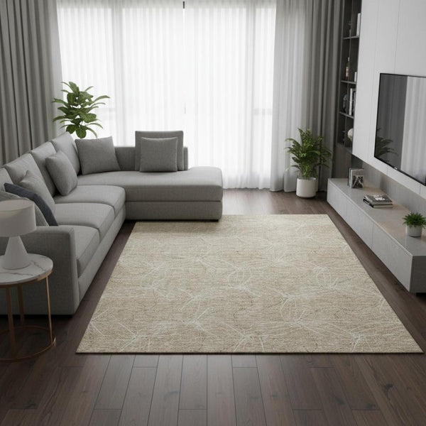 HomeRoots 10' X 14' Beige Geometric Area Rug - Washable, UV Protected, Stain Resistant, Perfect for Busy Homes! 676548
