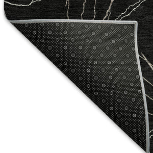 HomeRoots 5' X 8' Black And Ivory Geometric Area Rug – Washable, UV Protected, Ideal for Modern Homes & Families 676550