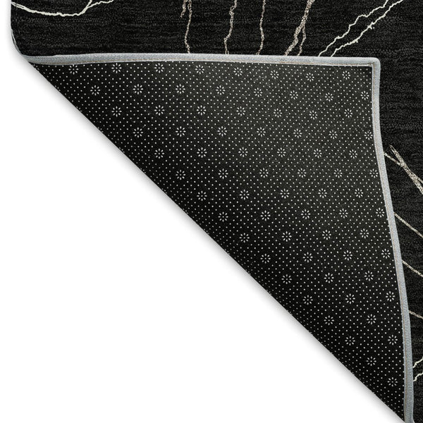 HomeRoots 5' X 8' Black And Ivory Geometric Area Rug – Washable, UV Protected, Ideal for Modern Homes & Families 676550