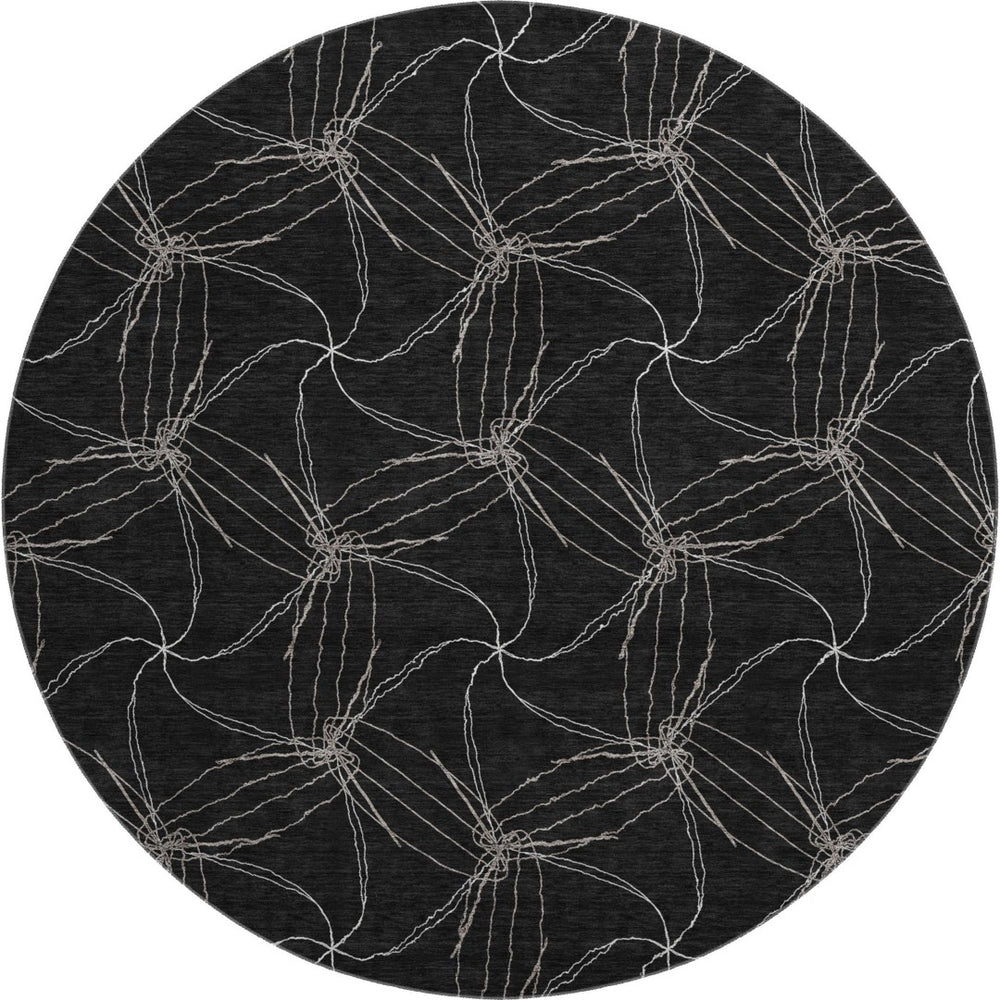 HomeRoots 8' Black And Ivory Geometric Round Rug – Washable, UV-Protected, Stain-Resistant, Durable Design 676551