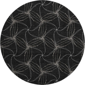 HomeRoots 8' Black And Ivory Geometric Round Rug – Washable, UV-Protected, Stain-Resistant, Durable Design 676551