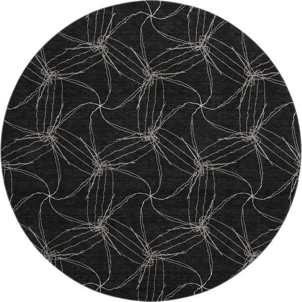 HomeRoots 8' Black And Ivory Geometric Round Rug – Washable, UV-Protected, Stain-Resistant, Durable Design 676551