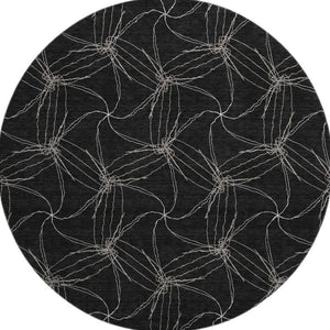 HomeRoots 8' Black And Ivory Geometric Round Rug – Washable, UV-Protected, Stain-Resistant, Durable Design 676551
