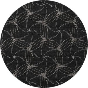 HomeRoots 8' Black And Ivory Geometric Round Rug – Washable, UV-Protected, Stain-Resistant, Durable Design 676551