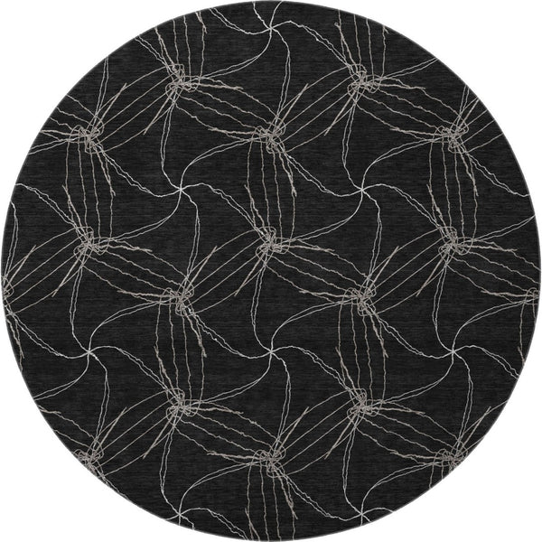 HomeRoots 8' Black And Ivory Geometric Round Rug – Washable, UV-Protected, Stain-Resistant, Durable Design 676551