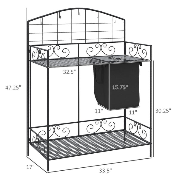 English Elm Outsunny Folding Potting Bench With Built-In Soil Bag, Ergonomic Design & Ample Storage For Gardeners W2225P217245-GIGA